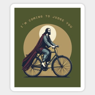 Jesus Meme I' m coming, Jesus riding a bike Sticker